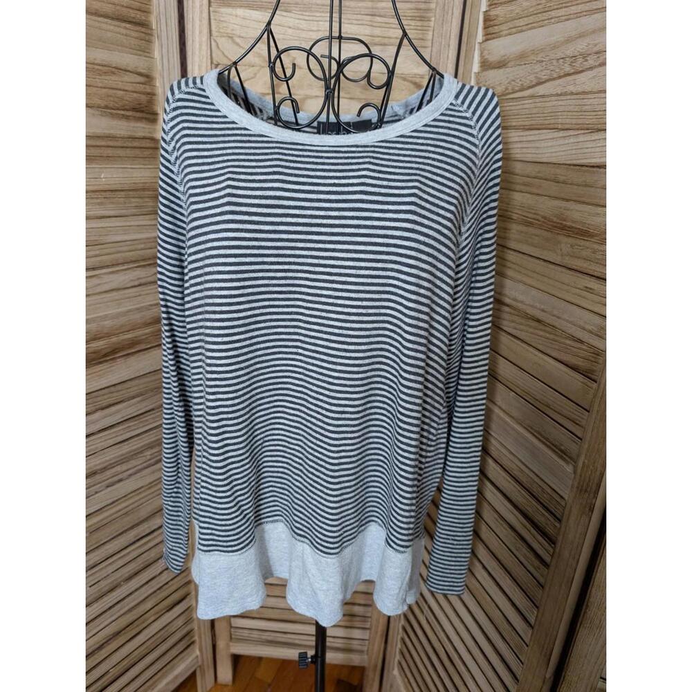 KERSH Gray Navy Striped Pullover Sweater MEDIUM Long Sleeve Boat Neck Top